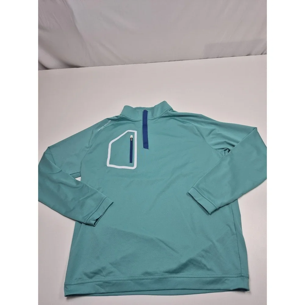 Peter Millar Forge Performance Quarter-Zip Golf Pullover Men's L Teal Golf